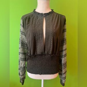 Embroidered Sheer-Sleeved Blouse size L